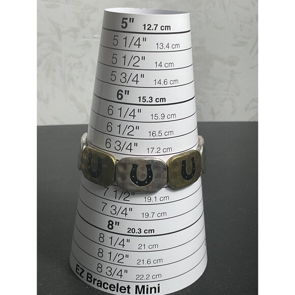 Horseshoe Charm Bracelet Adjustable Metal Silver & Brass - Picture 2 of 3